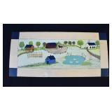 Signed Carol Folk Art Farm Scene Painting on Panel