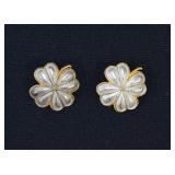 Signed Karl Lagerfeld Shamrock Clip Earrings