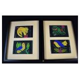 Pair Framed Guna Panama MOLA Fabric Folk Art