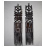 Pair Ashanti Carved Ebony Duafi Marriage Combs