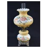 Hand Painted Ruffle Top Milk Glass Hurricane Lamp