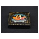 Russian Troika Black Lacquer Trinket Box