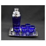 Art Deco Cobalt Glass & Chrome Cocktail Set