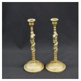 Pair Antique Solid Brass Dragon Candlesticks