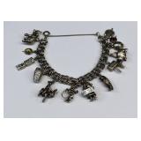 Double Link Sterling Silver 13 Charm Bracelet