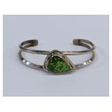 Signed VG Navajo Green Turquoise & Sterling Cuff