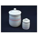 2- Vintage McCOY Pink-Blue Band Canisters w/ Lids