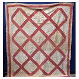 72" x 88"Antique RED CHAINS PATCHWORK Summer Quilt