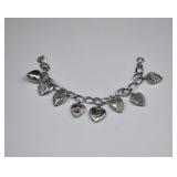 Sterling Silver Repusse Puffy Heart Charm Bracelet