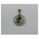 Chinese Gold Vermeil Gemstone Flower Disc Pendant