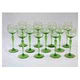 Set of 12 Green Depression Glass Wine Hocks