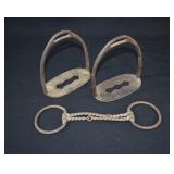Pair 19th Cent. Hand Forged Riding Stirrups & Bit