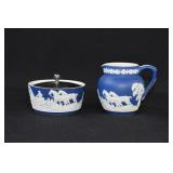 Victorian ADAMS FOX HUNT Jasperware Sugar & Cream