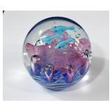 Hand Blown Art Glass 3 Dolphin Paperweight