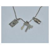 Judaica Sterling Silver 3 Charm Necklace 6.95g