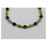 26" Chinese Jade, Cloisonne, Sterling Necklace