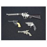 4 Vintage Miniature Die-Cast Metal Toy Cap Guns