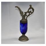 Antique Bohemian Cobalt Cut to Clear Glass Ewer