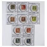 Set of 10 Danish Postage Stamps