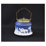 Victorian ADAMS FOX HUNT Jasperware Biscuit Barrel