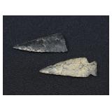 2 Hopewell Obsidian Indian Arrowheads