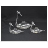3 Hand Blown Glass Swan Seedling Cutting Rooters