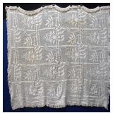 Vintage Cream Colored Crocket Coverlet Blanket