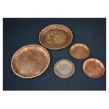 5 Hand Hammered Copper Middle East Plates & Trivot