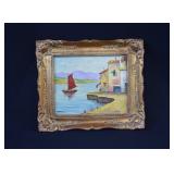 Continental School Harbor Scene Oil Painting