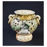 Japanese Banko Ware Majolica Diorama Vase