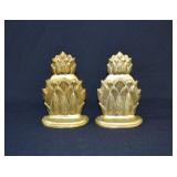 Pair Vintage Solid Brass PINEAPPLE Bookends