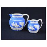 Pair Copeland Spode STAG HUNT Sprigged Jugs
