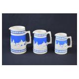 3 Blue Copeland Spode FOX HUNT Sprigged Jugs