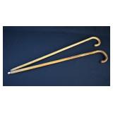 2 Vintage Ash Wood Walking Stick Canes