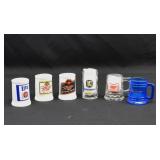 6 Mixed Glass & Ceramic Miniature Advertising Mugs