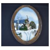 Antique Reverse Painted Convex Glass THE OLD MILL