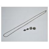 GROUP-Sterling Silver 4 Lapel Pins & Chain 15.0g