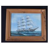 Signed Massimo Greco Tallship Painting on Canvas