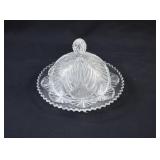 EAPG Highbee Glass Paneled Thistle Covered Butter