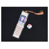 John F Kennedy Political Campaign Pin & Bookmark