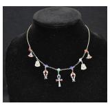 Enamel Sterling Silver Egyptian Revival Necklace