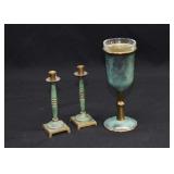 Mid Century Israel Verdigris Brass Kiddush Set