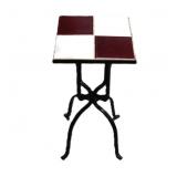 Vintage Wrought Iron & Checkered Tile Plant Stand
