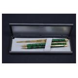 Vintage Faux Malachite Writing Instrument Desk Set