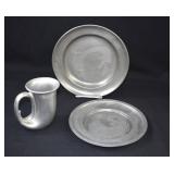 American Mixed Maker Pewter Plates & Mug
