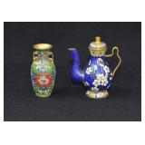 Cloisenne Miniature Teapot & Vase
