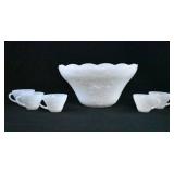 Anchor Hocking Milk Glass GRAPE Punch Bowl Set