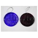 2 BLENKO Blown Art Glass Suncatcher Ornaments