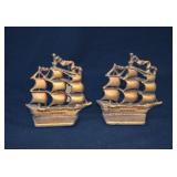Gold Gilt Cast Iron Nautical Ship Bookends
