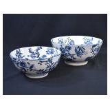 Pair Antique Chinese Import Blue & White Bowls